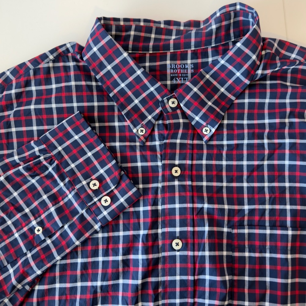 Brooks Brothers Long Sleeve Button Down Shirt Sz 4XLT Plaid Performance Stretch